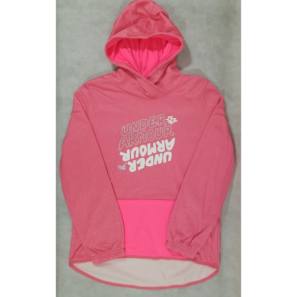 Under Armour Hooded Sweatshirt Girl Size Large Pullover Hoodie‎ Pink Logo NWT
